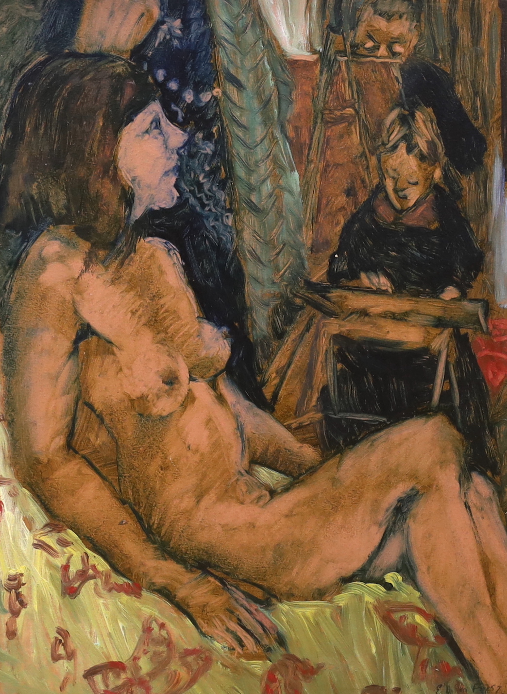 After Othon Friesz (French, 1879-1949), Fauvist style oil on board, Life drawing, 58 x 44cm